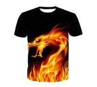 T Shirt Herren Farbe 3D Flamme Drucken, Treer Unisex Sommer T-Shirt Casual Rundhals Kurzarm Shirt Tops Männer Beiläufige Hemden Sport Tops Blusen Lustige S-6XL (Gelbe Flamme,M)