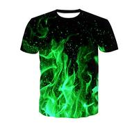 T Shirt Herren Farbe 3D Flamme Drucken, Treer Unisex Sommer T-Shirt Casual Rundhals Kurzarm Shirt Tops Männer Beiläufige Hemden Sport Tops Blusen Lustige S-6XL (Grüne Flamme,M)