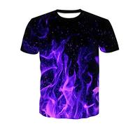 T Shirt Herren Farbe 3D Flamme Drucken, Treer Unisex Sommer T-Shirt Casual Rundhals Kurzarm Shirt Tops Männer Beiläufige Hemden Sport Tops Blusen Lustige S-6XL (Lila Flamme,M)