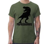 T-Shirt Herren - Geschenk zum Vatertag - Papasaurus mit T-Rex - L - Army Grün - Vatertagsgeschenk Dino Vatertagsgeschenke für Papa Shirt Geschenke Vater Baba Tshirt witzige männergeschenke