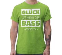 T-Shirt Herren - House Music Techno & Rave Outfit - Glück ist wenn der Bass einsetzt - L - Hellgrün - Festival Tshirt Konzert Musik für männer Festival-Outfits Festivals Raver Shirt Oberteil