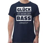T-Shirt Herren - House Music Techno & Rave Outfit - Glück ist wenn der Bass einsetzt - L - Navy Blau - Festival Tshirt Konzert Musik für männer Festival-Outfits Festivals Raver Shirt Oberteil