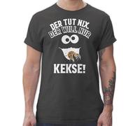 T-Shirt Herren - Karneval & Fasching - Der TUT nix Der Will nur Kekse I Krümelmonster I Cookie Monster I Keksmonster - L - Dunkelgrau - t-Shirts für Cookies faschingsshirt Faschings keks Tshirt