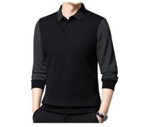 T-Shirt Herren Klassisch Urban Trend Poloshirt Dünn Weich Atmungsaktiv Longsleeve T-Shirts Leichte Mode Komfortabel Casualt-Shirt I-Black L