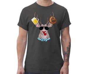 T-Shirt Herren - Kompatibel mit - Oktoberfest Hirsch - L - Dunkelgrau - trachtenshirt bayrische Trachtenmode t Shirt Octoberfest geweih Shirts bieroutfit Oktoberfest-t-Shirt bayerischer Bavarian