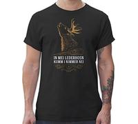 T-Shirt Herren - Kompatibel mit Oktoberfest - In MEI Lederhosn kumm i Nimmer nei - Hirsch - Spruch in Weiß - 3XL - Schwarz - Shirt bayrisch Oktoberfest-t-Shirt bayrische Tshirt trachtenshirt