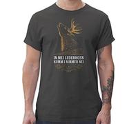 T-Shirt Herren - Kompatibel mit Oktoberfest - In MEI Lederhosn kumm i Nimmer nei - Hirsch - Spruch in Weiß - 4XL - Dunkelgrau - Shirt bayrisch Oktoberfest-t-Shirt bayrische Tshirt trachtenshirt