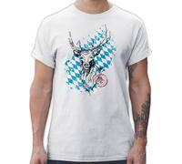 T-Shirt Herren - Kompatibel Oktoberfest - Hirsch mit bayrischem Wappen - S - Weiß - trachtenshirt bayrische Trachtenmode t Shirt Octoberfest hirschmotiv Tshirt Tracht männer Oktoberfest-t-Shirt