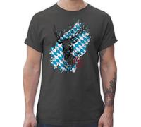 T-Shirt Herren - Kompatibel Oktoberfest - Hirsch mit bayrischem Wappen - XL - Dunkelgrau - trachtenshirt bayrische Trachtenmode t Shirt Octoberfest hirschmotiv Tshirt Tracht männer