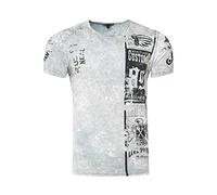 T-Shirt Herren Kurzarm Rundhals T Shirt für Männer Front & Back Print Regular Fit Washed Tshirt 234, Farbe:Grau, Größe S-3XL:3XL