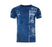 T-Shirt Herren Kurzarm Rundhals T Shirt für Männer Front & Back Print Regular Fit Washed Tshirt 234, Farbe:Marine, Größe S-3XL:M