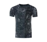 T-Shirt Herren Kurzarm Rundhals Tshirt Printed Shirt Regular Fit Verwaschen Plakativer Druck 232, Farbe:Anthrazit, Größe S-3XL:XL