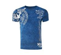 T-Shirt Herren Kurzarm Rundhals Tshirt Printed Shirt Regular Fit Verwaschen Plakativer Druck 232, Farbe:Marine, Größe S-3XL:XL