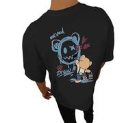T-Shirt Herren Kurzarm Sommer Baumwolle Herren Rücken Print T Shirts Für Männer Sommershirt Kurzarm T Shirts Mode Motiv Kleidung Retro Freizeithemd Jungen Tee Rundhals Große Größen (Black XXXL)
