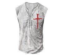 T Shirt Herren Lang Hemd Hawaii Herren Longshirt V-Ausschnitt Musterdruck Knopfleiste Henley Shirt Slim Fit Muskelshirts Ärmellos Stretch Gym Tank Top Tactical Shirts T Shirts Männer (Rot, M)