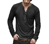 T Shirt Herren Langarm, Langarmshirt Herren V Ausschnitt, Longshirt Herren Knopfleiste Vintage Lässig Mode Leicht und Luftig Schmale Passform Tshirts Sweatshirt Pullover Top Oberteile Sommer
