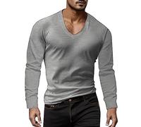T Shirt Herren Langarm, Langarmshirt Herren V Ausschnitt, Tshirt Herren Große Größen Einfarbig Leicht Luftig Lässig Basic Muskelshirt Pullover Top Oberteile Sweatshirt Sommer für Männer