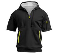T Shirt Herren mit Kapuze Kurzarm Kapuzenpullover mits Taschen Kordelzug Sommer Kurz Hoodie Einfarbig Sport Tshirt Personalisierte Kapuzenshirt Freizeit Sweatshirt Atmungsaktives Leicht Sportshirt
