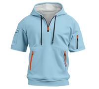 T Shirt Herren mit Kapuze Kurzarm Kapuzenpullover mits Taschen Kordelzug Sommer Kurz Hoodie Einfarbig Sport Tshirt Personalisierte Kapuzenshirt Freizeit Sweatshirt Atmungsaktives Leicht Sportshirt
