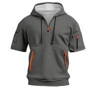T Shirt Herren mit Kapuze Kurzarm Kapuzenpullover mits Taschen Kordelzug Sommer Kurz Hoodie Einfarbig Sport Tshirt Personalisierte Kapuzenshirt Freizeit Sweatshirt Atmungsaktives Leicht Sportshirt