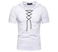 T-Shirt Herren mit Schnürung Kurzarm Hemd mit Kapuze Sommer Muscle Shirt Mittelalter Retro Regular Fit T Shirt Arbeitsshirt Freizeithemd Sport Casual Sommershirt Fisherman Sommerhemd Shirt