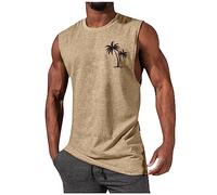 T Shirt Herren Mit Sprüche Cowboy Hemd Herren Jeanshemd Rundhals Palm Druck Funktionsshirt Ärmellos Bodybuilding Tank Top Regular Fit Muskelshirts Fitness Trägershirt Basic Gym Top Haweihemd Khaki L