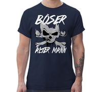 T-Shirt Herren - Piraten & Totenkopf - Böser Alter Mann - M - Navy Blau - Geschenk alte männer Oberteil mit Spruch Skull böse Shirt Rocker spruchshirts Totenkopf, ältere Shirts für älteren