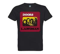 T-Shirt Herren Rundhalsausschnitt Bio-Baumwolle The Doors Jim Morrison Album Cover L.A. Woman Rock 70's, Noir, L