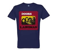 T-Shirt Herren Rundhalsausschnitt Bio-Baumwolle The Doors Jim Morrison Album Cover L.A. Woman Rock 70's, blau, XL