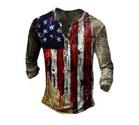 T-Shirt Herren Schick 3D Drucken Taste V Ausschnitt Shirt Herren Slim Fit Mode Langarm Shirt Herren Komfortabel Sanft Lassig Shirt Herren CT04-7 4XL