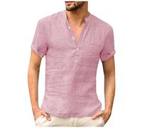 T Shirt Herren Schwarz Hemd Herren Schwarz Tshirt Männer V-Ausschnitt Einfarbiges Halbe Knopfleiste Sommerhemd Mit Brusttasche Locker Leicht Kurzarm Hawaiihemd Grüne Poloshirts (Rosa, XXL)