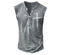 T-Shirt Herren Set Herren Hemd Schwarz Herren Polohemd V-Ausschnitt Musterdruck Knopfleiste Henley Shirt Slim Fit Muskelshirts Ärmellos Stretch Gym Tank Top Tactical Shirts Poloshirts (Light Gray, Xl)