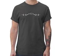 T-Shirt Herren - Skiurlaub Apres Ski - Berge Herzschlag I Geschenk Bergliebhaber I Bergliebe - M - Dunkelgrau - Wander Tshirt Shirt Skifahren valemtinstagsgeschenk Berg Coole-Fun-t-Shirts skishirt