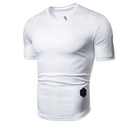 T-Shirt Herren Sommer Kurzarm Mode Slim Fit Herren Kompressionsshirt V-Ausschnitt Laufshirt Basic Schnelltrocknend Herren Freizeitshirt B-White L