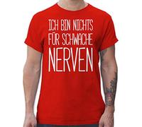 T-Shirt Herren - Sprüche Statement - Ich Bin Nichts für schwache Nerven - L - Rot - Motto Shirt Shirts mit Aufschrift freche Tshirt Tshirt/Spruch schwarz Statements nix Coole-Fun-t-Shirts