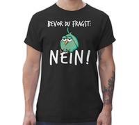 T-Shirt Herren - Sprüche Statement mit Spruch - Bevor du fragst Nein - S - Schwarz - Tshirt Vogel spruchshirts sprueche nö Coole-Fun-t-Shirts Shirt Spruchshirt sprüchen no Shirts männer