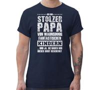 T-Shirt Herren - Stolzer Papa Fantastische Kinder - L - Navy Blau - vatergeburtstagsgeschenke Vatertagsgeschenk Tshirt Vatertag Kindern Shirts vatertagstshirt Vatertagsgeschenke Vater für Papas