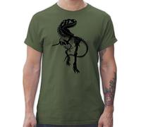 T-Shirt Herren - Tiere Meerschweinchen Hase & Co. - T-Rex Skelett - schwarz - L - Army Grün - tiermotiv trex Tshirt Animal Dino Shirt tiermotive Dinosaurier tishirt Tier Shirts männer Tieren