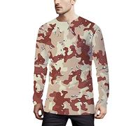 T-Shirt Herren Tshirt Langarm Rundhals mit Camouflage Print Shirt Slim Fit Camo Shirt Outdoor Camping Wandern Woodland Army Top