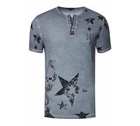T-Shirt RUSTY NEAL, Herren, Gr. L, grau (anthrazit), 100% Baumwolle, bedruckt, normal, ohne Ausschnitt, Kurzarm, Shirts, mit Skull-Print und Knopleiste (41234729-L) anthrazit