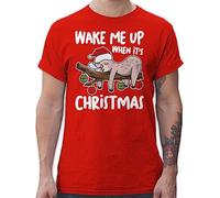 T-Shirt Herren - Weihnachten Geschenke Bekleidung - Wake me up When It's Christmas - weiß - L - Rot - weihnachtsshirt weihnachtsmotiv Sloth Tshirt weihnachtsshirts weihnacht faultier Shirt
