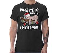 T-Shirt Herren - Weihnachten Geschenke Bekleidung - Wake me up When It's Christmas - weiß - XXL - Schwarz - weihnachtsshirt weihnachtsmotiv Sloth Tshirt weihnachtsshirts weihnacht faultier Shirt