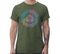 T-Shirt Herren - Yoga - Mandala Lotusblume I Spirituelle Meditation I Pilates Lotus Entspannung - XXL - Army Grün - Tshirt spirituell Apparel Joga Wellness Shirt Geschenke lotusblüte Fans Blume