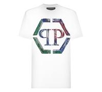 T-Shirt PHILIPP PLEIN "Hexagon Mit Schmucksteinen", Herren, Gr. XXL, weiß (01, weiß), Stoff: 100% Baumwolle. Besatz: 100% Glasfaser, Shirts T-Shirt (22739246-XXL) 01, weiß