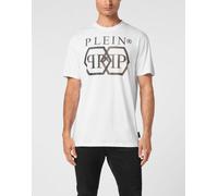 T-Shirt PHILIPP PLEIN "Hexagon Mit Schmucksteinen", Herren, Gr. M, weiß (01, weiß), Obermaterial: 100% Baumwolle, Shirts T-Shirt (34324859-M) 01, weiß