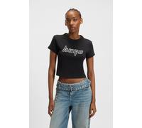 T-Shirt HUGO BLUE "Dalia", Damen, Gr. M (38), schwarz (schwarz 001), Jersey, Obermaterial: 100% Baumwolle, unifarben, casual, kurz, Rundhals, Kurzarm Rippbündchen, Shirts, mit Grafik-Artwork (91042451