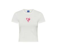 T-Shirt HUGO BLUE "Dever", Damen, Gr. XS (34), natural 102, Single Jersey, Obermaterial: 100% Baumwolle, bedruckt, unifarben, slim fit taillenbedeckt, Rundhals, abgesteppte Kante, Shirts T-Shirt, im S