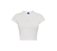 T-Shirt HUGO BLUE "Dome", Damen, Gr. L, natural 102, Single Jersey, Obermaterial: 94% Baumwolle, 6% Elasthan, unifarben, figurbetont taillenlang, Rundhals, Shirts T-Shirt, Cropped Fit, mit Logoschrift