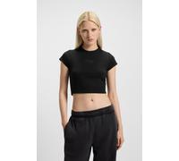 T-Shirt HUGO BLUE "Dome", Damen, Gr. M, schwarz 001, Single Jersey, Obermaterial: 94% Baumwolle, 6% Elasthan, unifarben, figurbetont taillenlang, Rundhals, Shirts T-Shirt, Cropped Fit, mit Logoschrift