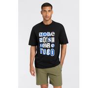 T-Shirt HUGO BLUE "Notix", Damen, Gr. L, schwarz (schwarz001), Single Jersey, Obermaterial: 100% Baumwolle, unifarben, regular fit hüftlang, Rundhals, Shirts T-Shirt, mit großem Druck (77222407-L) sch